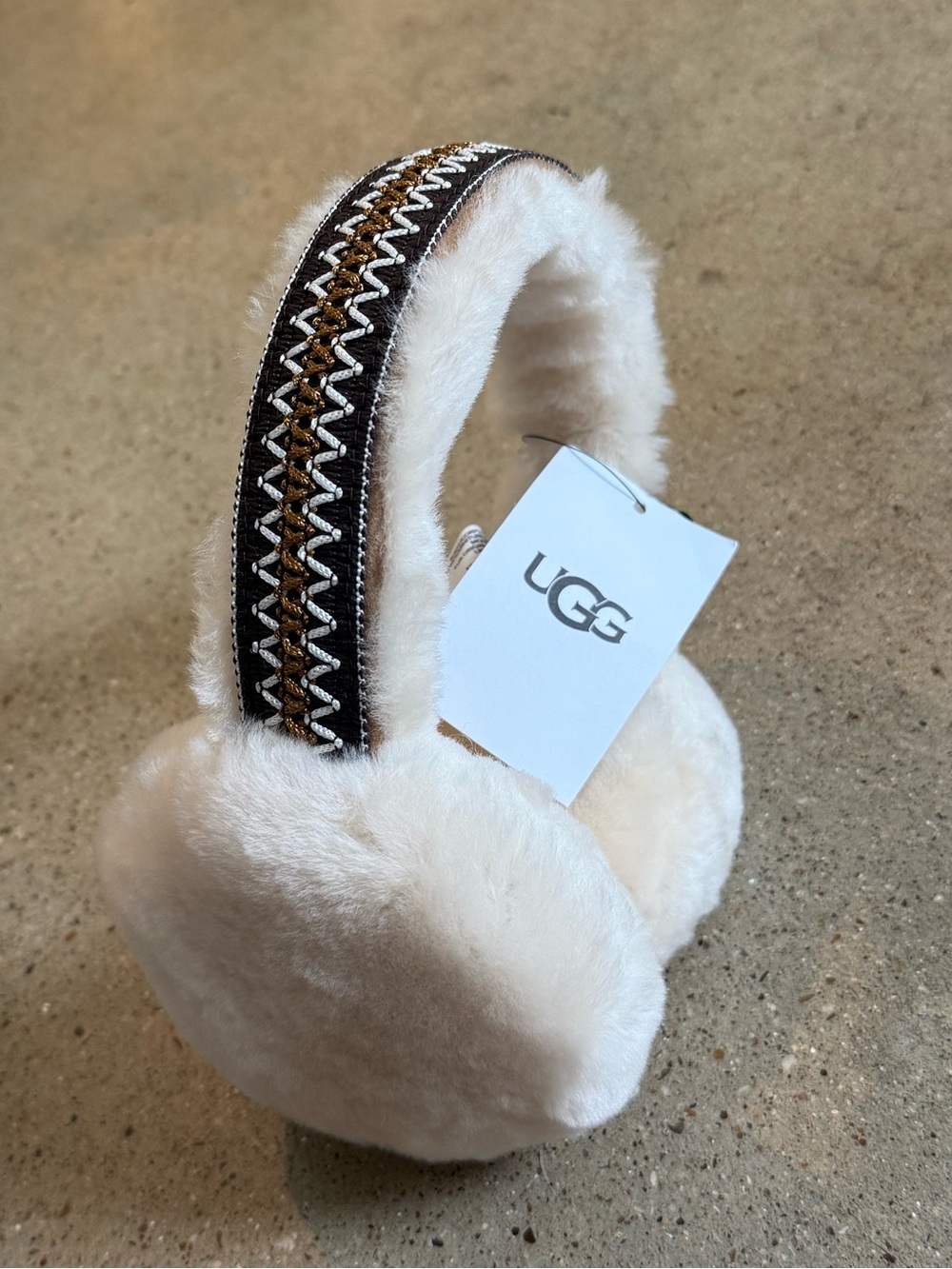 UGG Cream Plush Shearling Earmuffs with Embroidered Headband